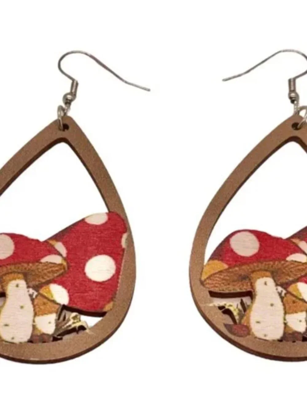 ⭐️❤️ FREE Mushroom Wood Wooden Hipster Hippie Art Plant Chic Drop Farm Earrings